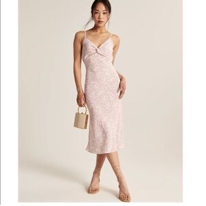 Abercrombie & Fitch Twist Front Midi Dress in Pink